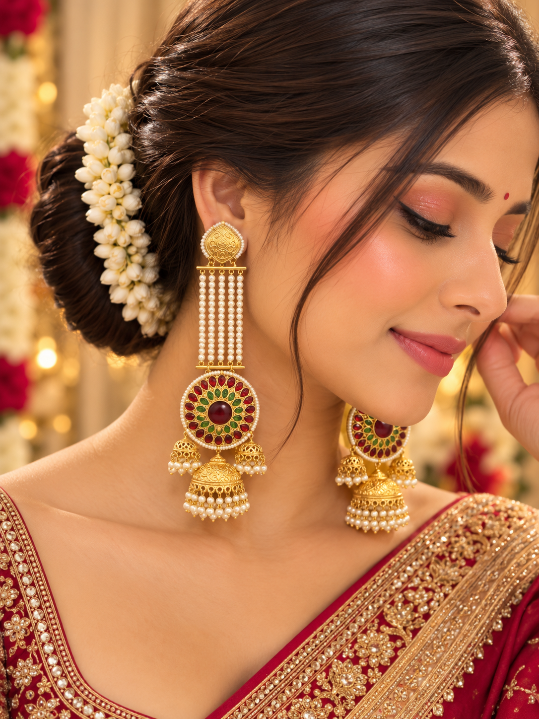 Pearl Strand Jhumkas